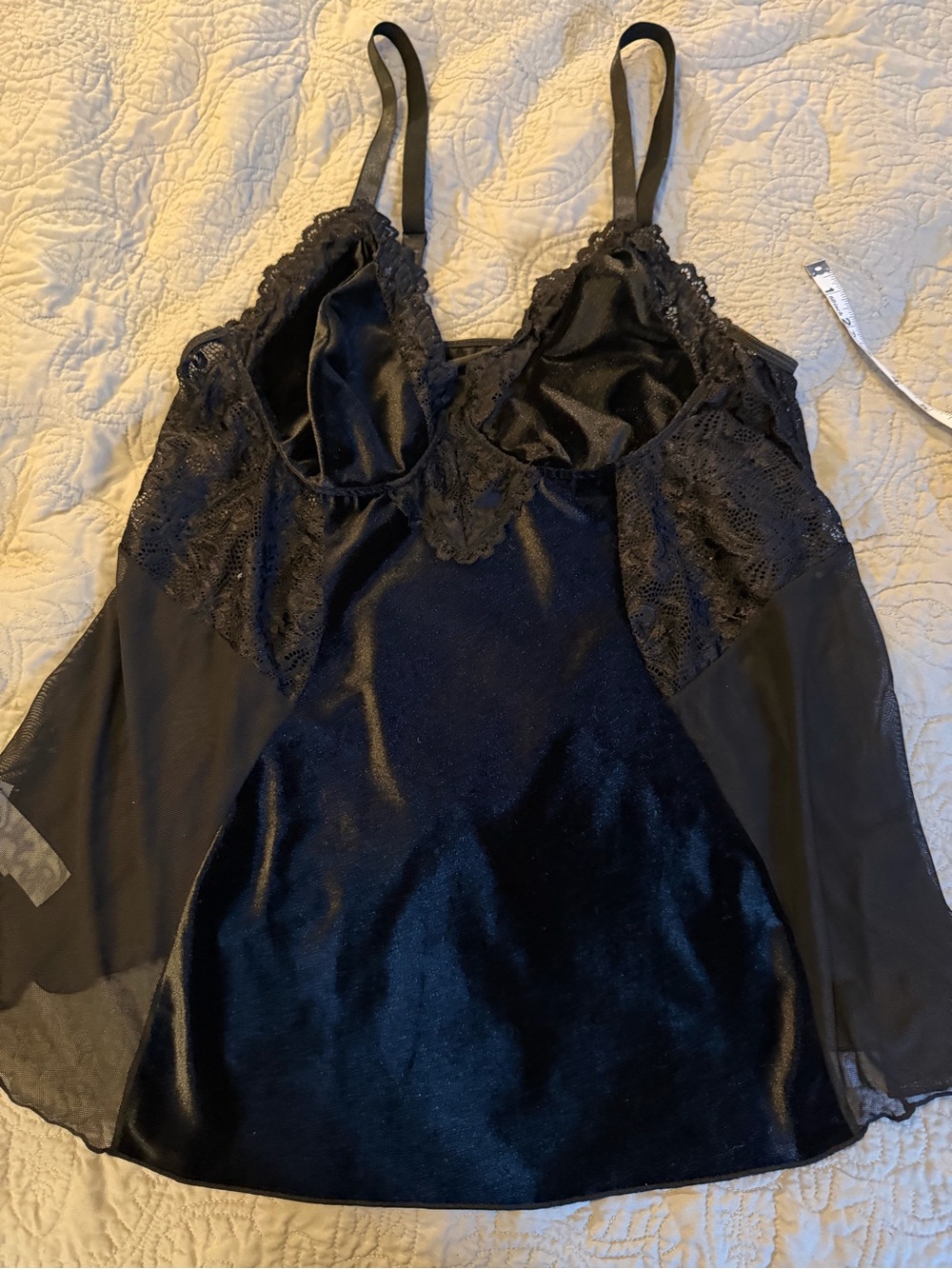 Shein Black Lace-Trim sheer and satin Chemise  - Women